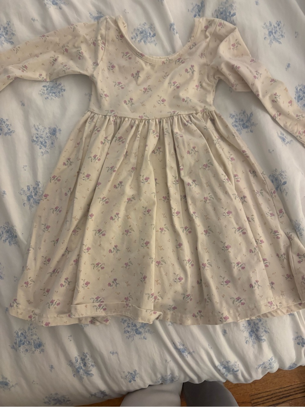 Jamie Kay Cream Floral Long Sleeve Girls Dress with Pink Blossoms
